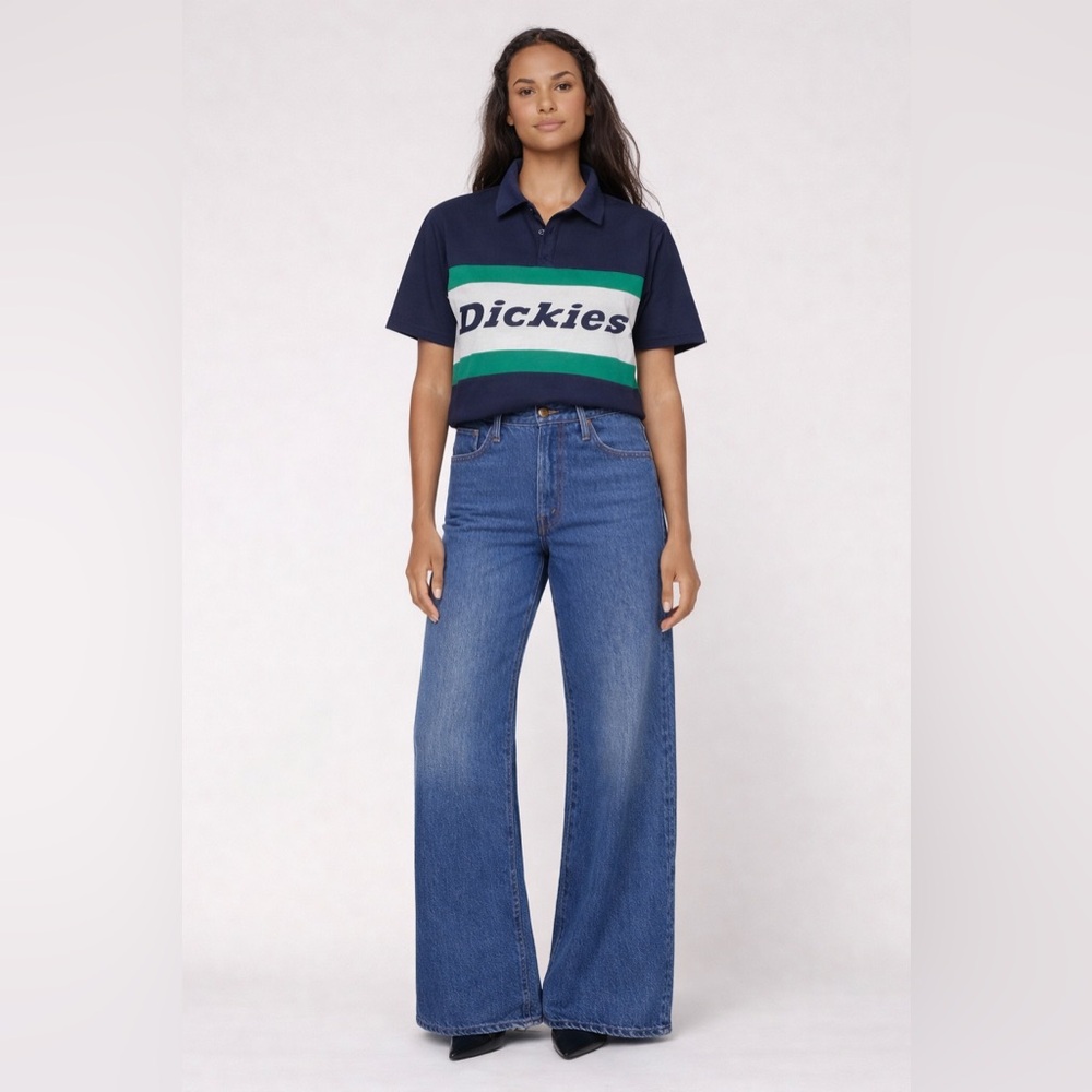 #46 🌷Dickies Navy Polo with Green and White Stripes